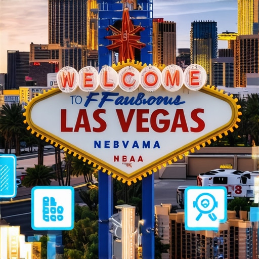 Digital map illustrating Las Vegas with SEO and analytics icons