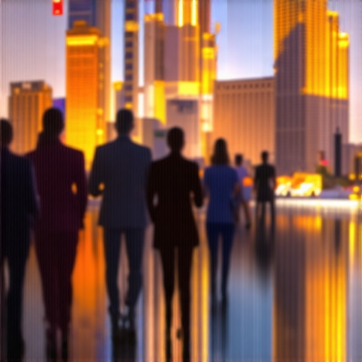 Digital marketing icons over Las Vegas street scene