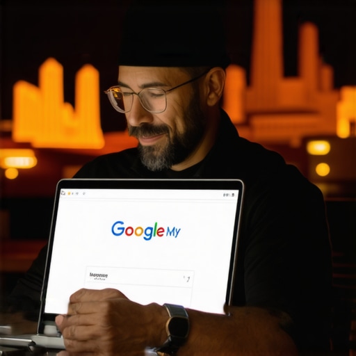 A person working on Google My Business profile on a laptop with Nevada landmarks in the background.