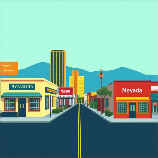 Nevada cityscape with local businesses and digital marketing icons