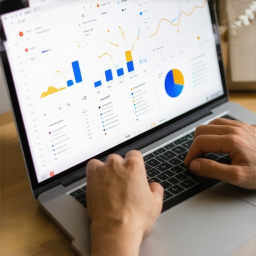 Person analyzing local SEO metrics on a laptop using specialized tools.