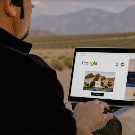 Business owner optimizing GMB profile on laptop with Nevada landscape