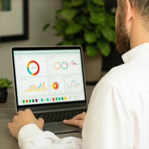 Business owner analyzing local SEO data on a laptop to maintain Google Maps rankings.