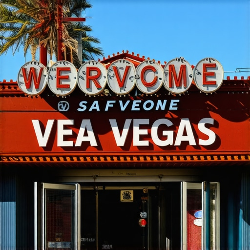 Bright and inviting Vegas storefront with signage and busy street scene.