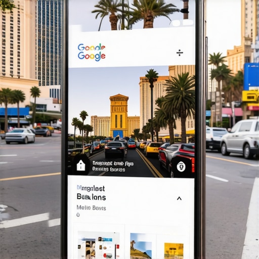 Mobile screen displaying well-optimized Vegas hotel GMB profile with reviews and images