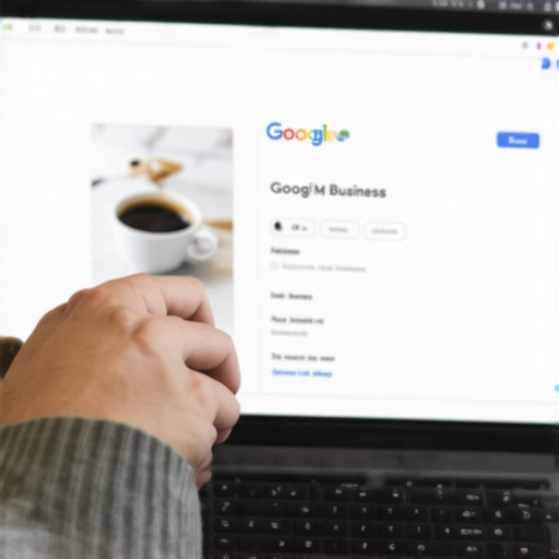 Person editing Google My Business profile on laptop with Nevada-themed decor
