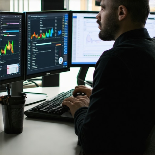 A digital marketing professional reviewing local SEO metrics on computer screens.