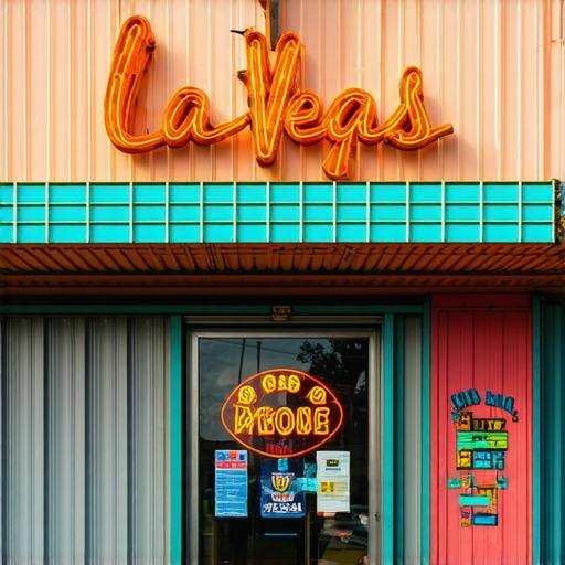 Colorful neon-lit storefront representing a local Vegas business