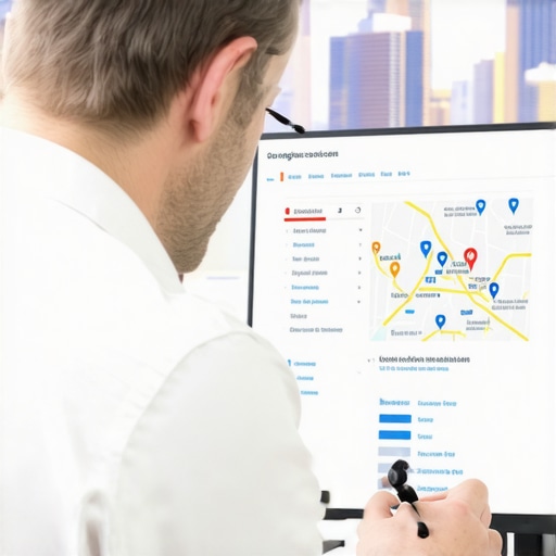 SEO expert reviewing local business listings on a computer with Las Vegas skyline