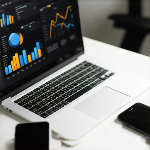 Person analyzing SEO data on laptop with various digital marketing tools.