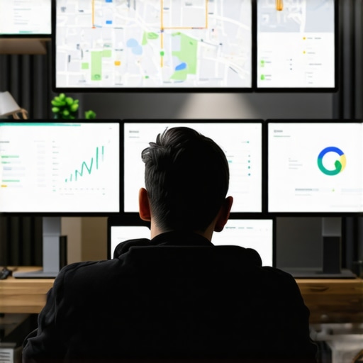 A person reviewing SEO analytics on screens showing maps and charts related to Las Vegas