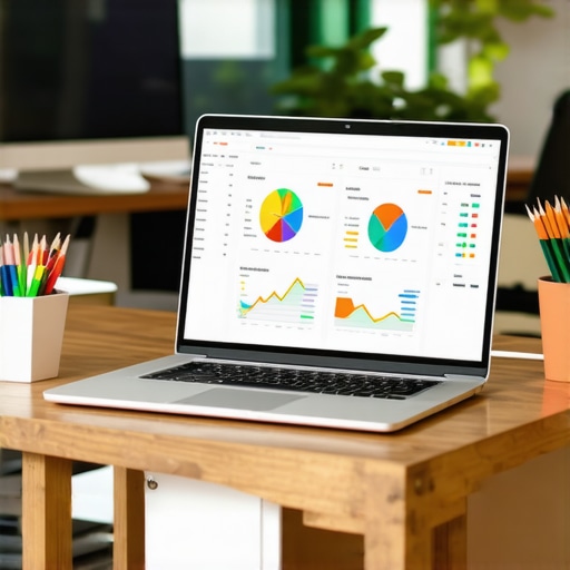 Digital SEO Workspace with Analytics Tools Laptop showing local SEO analytics and charts on a workspace