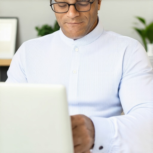 Business owner working on Google My Business optimization on a laptop