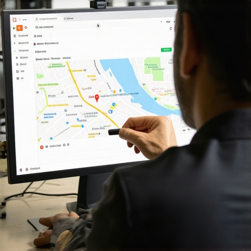 Analyzing Local SEO Data Businessperson reviewing Google Maps and SEO analytics on monitor